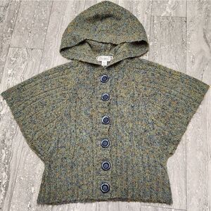 🇬🇪🔹️Decree Variegated Olive Button Front Hooded Batwing Sweater Medium